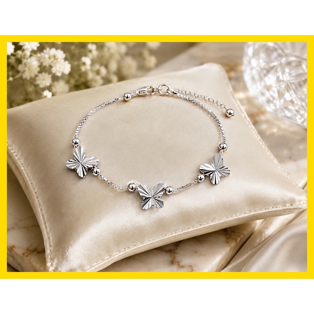 S925 Sterling Silver Butterfly Adjustable Box Chain Bracelet 9.5 Inch w/ extsn